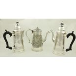A heavy silver plated Coffee Pot, in the George II style, of upward tapering cylindrical form,