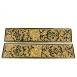 A pair of 19th Century Chinese gilt embroidered oblong Panels, decorated with floral design and