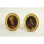 Late 18th / Early 19th Century Two miniature oval Portraits "Man lighting a chalk Pipe from a
