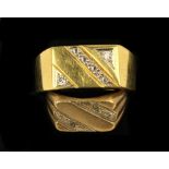 A 9ct gold Gentleman's Ring, with square platform, set with two diamonds; together with a smaller