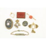 Gold Jewellery:  An oval 14k gold Brooch with pietra dura panel; a 9ct gold bar Brooch, with