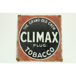 A Vintage style enamel Advertisement Sign for 'The Grand Old Chew Climax Plug Tobacco,'