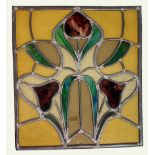 An Art Deco style floral design stain glass Panel, in the style of Rennie Macintosh 18"h x 16 1/2" w