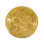 A good 1877 Liberty Head $20 gold Coin, in fine condition. (1)