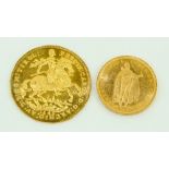 An 1897 Hungarian gold 20 Korona Coin; and a Nachpragung Tirol, Eh. Ferdinand Carl gold Coin,