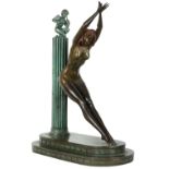After Johanna Meier-Michel, Austrian (1876-1933) "Lady leaning on a Column," two toned bronze