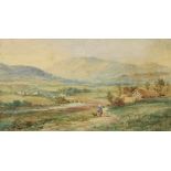 F. Davis, 19th Century Irish School "Annamoe," watercolour, extensive mountainous landscape with
