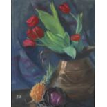 Phoebe Donovan, Irish (1902-1998) "Tulips in Cooper Quay, with Pineapple," O.O.C., Still Life,