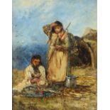 J. Bond, 19th Century Irish School "Gipsy Camp, Co. Wicklow," O.O.B., depicting two young girls by a