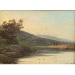 Patrick Vincent Duffy, RHA (1832-1909) "River Scene at Dusk with Figures standing on Headland," O.