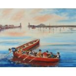 Denis C. Hurley, 21st Century "The Boat Club," O.O.B., harbour scene at Howth, with boys in rowing