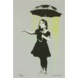 After Banksy, British (b. 1974) "Nola (Yellow Rain)," screen print, Limited Edn. 12 (300)