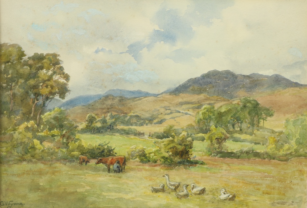 Gladys Wynne, Irish (1876-1968) "Milking Time, County Donegal," watercolour, extensive landscape