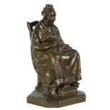 Angelika Faure, (1864-1951) "Denteliére Du Puy," bronze, depicting an elderly lady seated, with