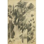George Campbell, RHA (1917 - 1979) "Shawlies in the Valley," charcoal and pencil, Abstract,