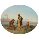 S. Mountullo, 19th Century Italian School "Italian Peasants resting in the Bay of Naples, Vesuvius