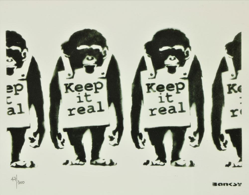 After Banksy, British (b. 1974) "Monkeys, 2000," screen print, Limited Edn. 47 (300), with impressed