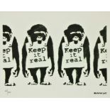 After Banksy, British (b. 1974) "Monkeys, 2000," screen print, Limited Edn. 47 (300), with impressed