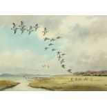 Robert W. Miliken British (1920 - 2014) "Barnacle Geese on Islay, West of Scotland," watercolour,