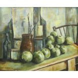 Ruairí O'Broin, Irish 20th Century Still Life, "Apples on a Table," O.O.C., approx. 51cms x 61cms (