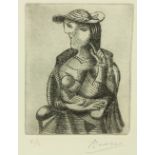After Pablo Picasso, Spanish (1881-1973) "Abstract, seated Lady with Hat," etching No. 10 of 50,