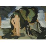 David Clarke, Irish (1920-2006) "Abstract Landscape with Figure," oils on paper, signed  and dated