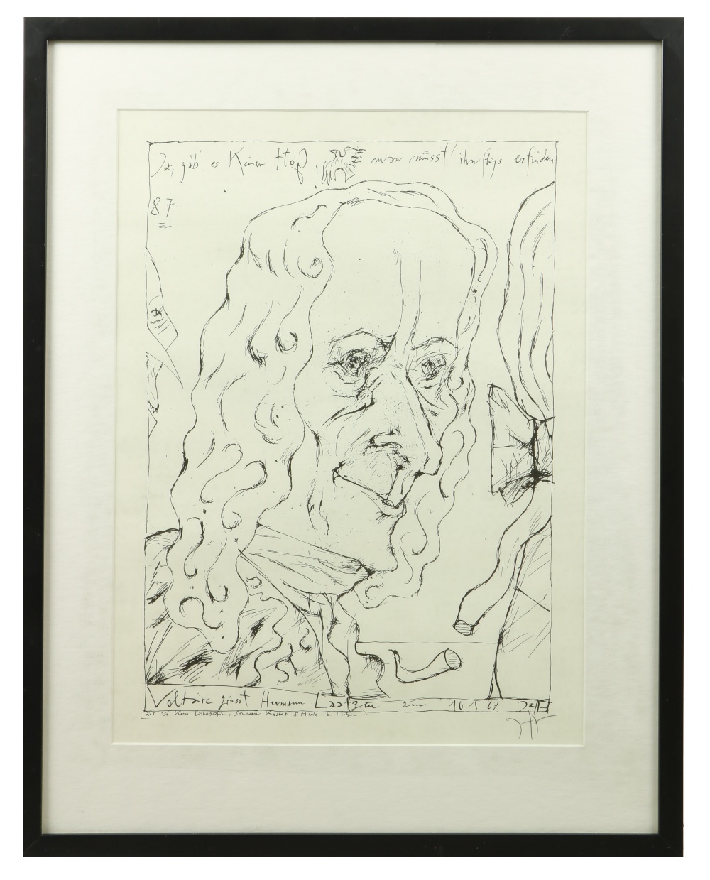 Horst Janssen, German (1929 - 1995) "Voltaire Grusst Hermann Laatzen," lithograph, approx. 54cms x - Image 2 of 3