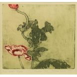 Patrick Hickey, Irish, HRHA (1927-1998) "Two More Poppies," cold. etching, Printer's Proof,