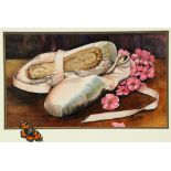 Kitty James, Irish - 21st Century "Ballerina's Shoes," watercolour, depicting still life with