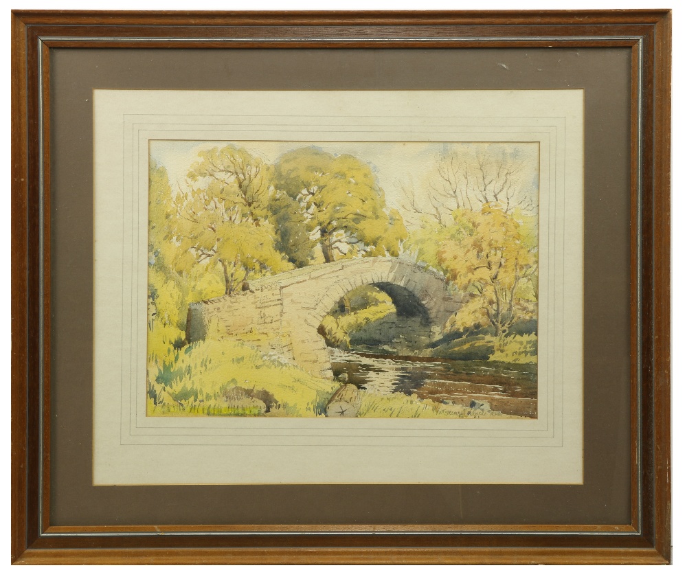 Margaret Clarke, RHA (1884-1961) "Stepped Foot Bridge, North Leinster," watercolour, approx. 29cms x - Image 2 of 4