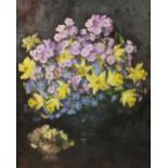 John Crampton Walker, Irish, RHA (1890-1942) Still Life, "Daffodils with other blue and purple