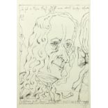 Horst Janssen, German (1929 - 1995) "Voltaire Grusst Hermann Laatzen," lithograph, approx. 54cms x
