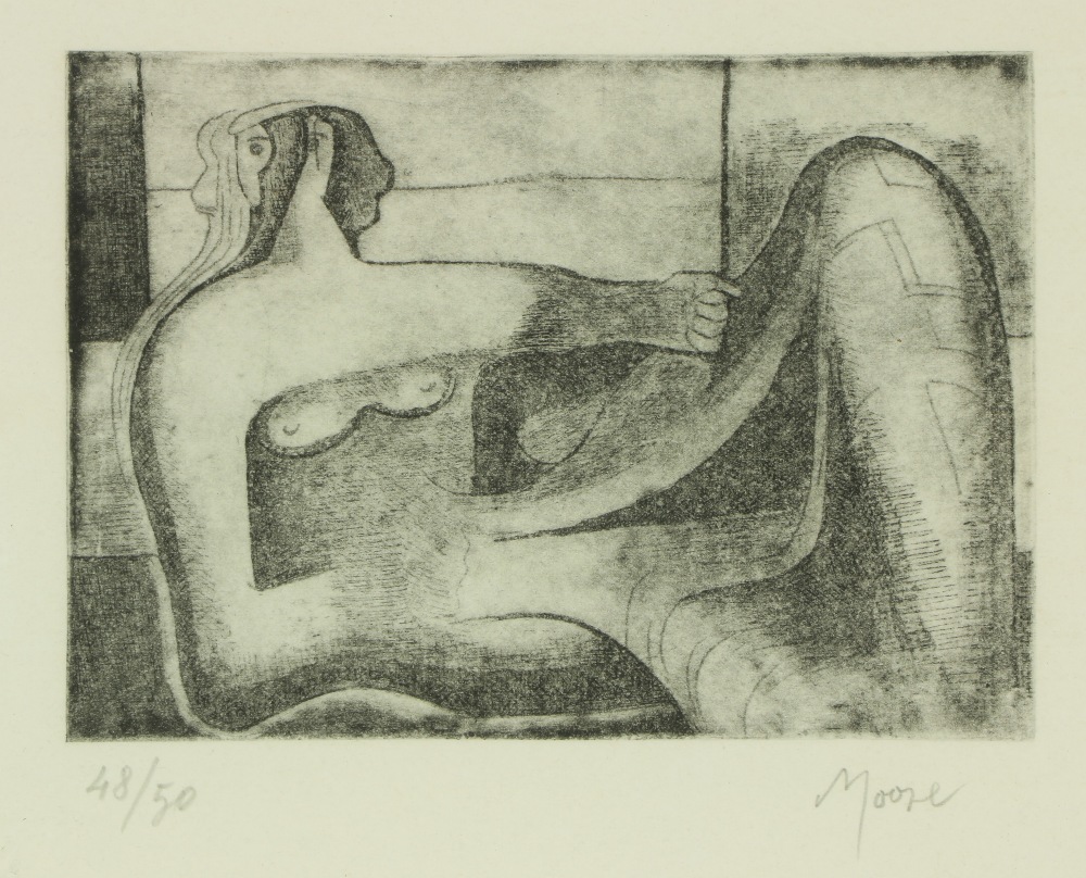 After Henry Moore, British, OM, CH, FBA (1898-1986) "Reclining Nude Woman," etching, Limited Edn.,