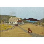 Evelyn MacNeice, Irish (XIX-XX) "Cottage by the Lake," woolwork, depicting West of Ireland Scene