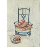 Patricia Jorgenson, Irish, (b. 1936) "Garden Chair," pen and watercolour, Signed lower left, Solomon