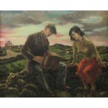 Robert Burke, Irish (1909-1991) "The Coulin," O.O.C., depicting young girl and gentleman leaning