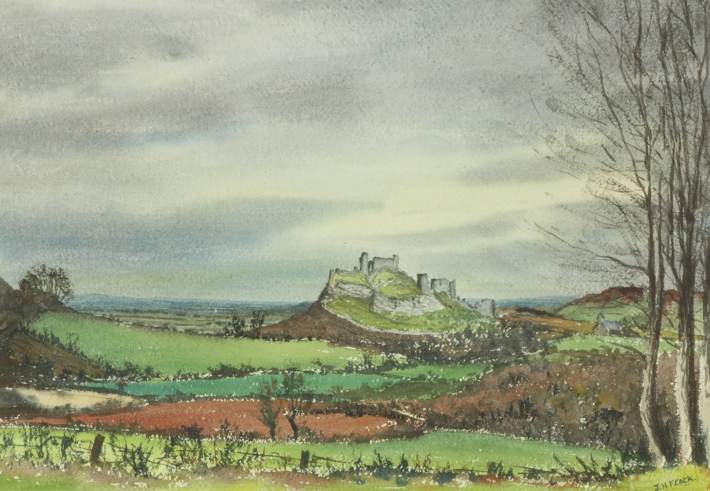 James Hall Flack, Irish (1941-2018) "The Rock of Dunamase," watercolour, extensive landscape scene