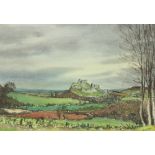 James Hall Flack, Irish (1941-2018) "The Rock of Dunamase," watercolour, extensive landscape scene