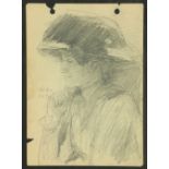John Butler Yeats, RHA (1839-1922) "Portrait of an elegant young Lady," pencil drawing, depicting