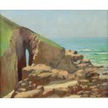 Florence Lucey, RA, RSA [fl. 1934-1940] "Rocky Inlet," O.O.C., coastal scene with calm seas and