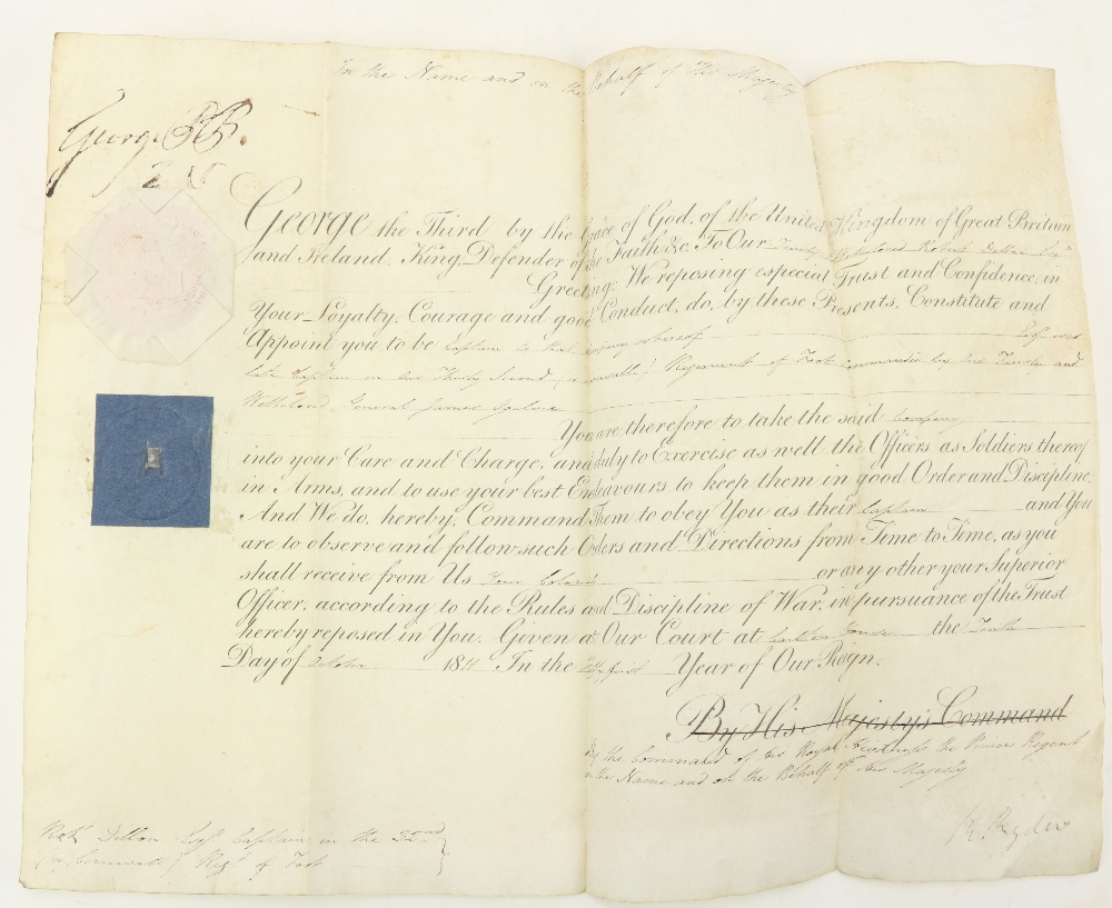 Royal Commission to an Irish Officer, 1811 Document: Order of King George III appointing William