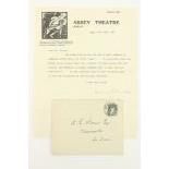 Robinson (Lennox).  ALS, 1 pp, on headed Abbey Theatre Notepaper, 18 June 1927, to A.E. Warner of
