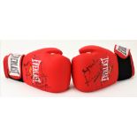 Signed by Kenneth Egan Boxing: A pair of match worn Everlast size 14 Gloves, coloured red, each