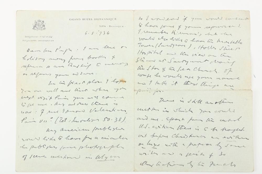 A Request from Mr. Joyce Joyce (James) Autograph Letter Signed to 'Dear Mr [Thomas] Pugh,' 3 pp ( - Image 2 of 2