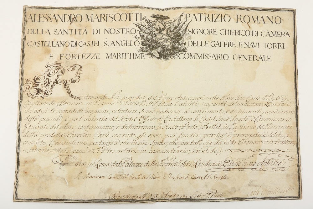 Two 18th Century Italian Certificates Documents: A. Engraved plate measuring 37 cms x 50 cms - Image 2 of 3