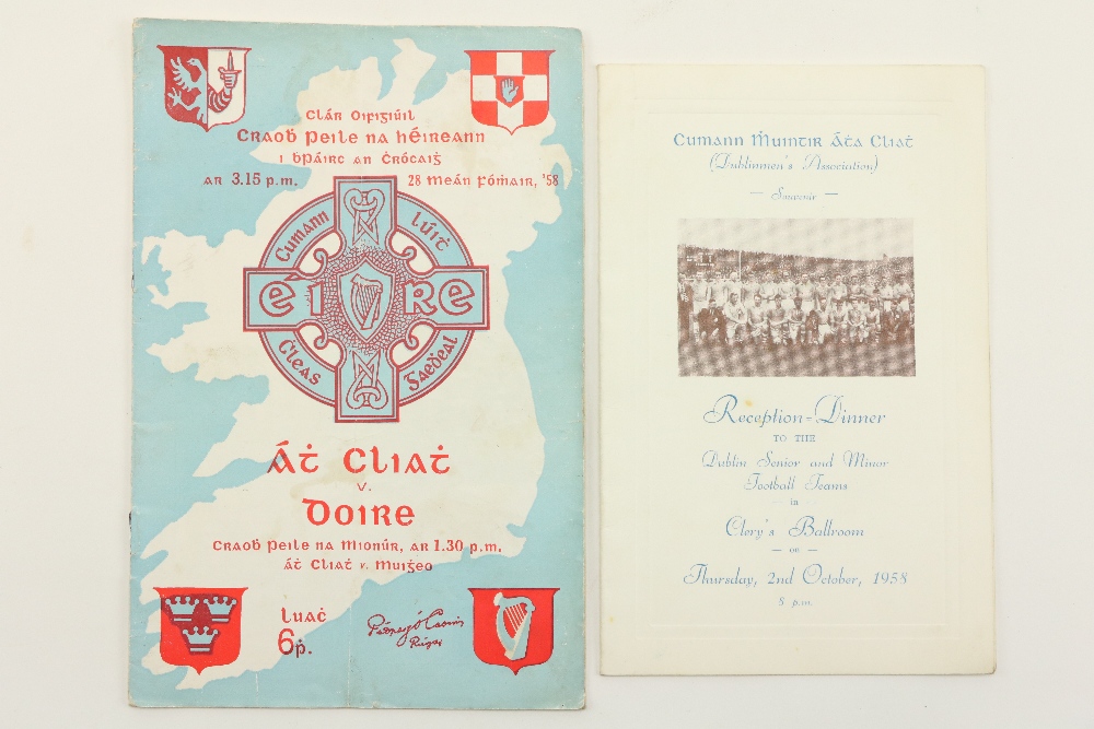 With Signed Reception Dinner Menu Dublin v. Derry - 1958 G.A.A.: Football, Clár Oifigiúil, Craobh