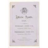 [Stoker, Bram] Athletic Sports [T.C.D.] 1878. June 11-12. Small, printed programme, circa 20pp,