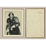 Wilde (Oscar).  An original framed ALS, undated, 1 pp, on his Tite Street notepaper, to ‘Dear Miss