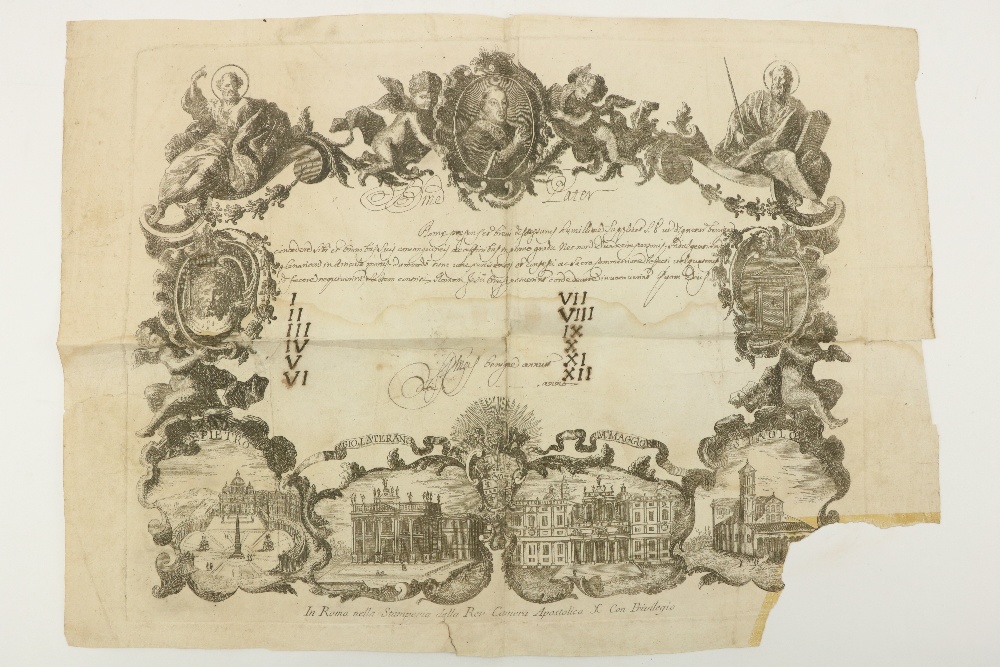 Two 18th Century Italian Certificates Documents: A. Engraved plate measuring 37 cms x 50 cms - Image 3 of 3