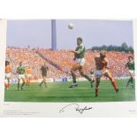 Signed by Paul McGrath Soccer: F.A.I., A Signed Action Photograph of Paul McGrath heading the ball